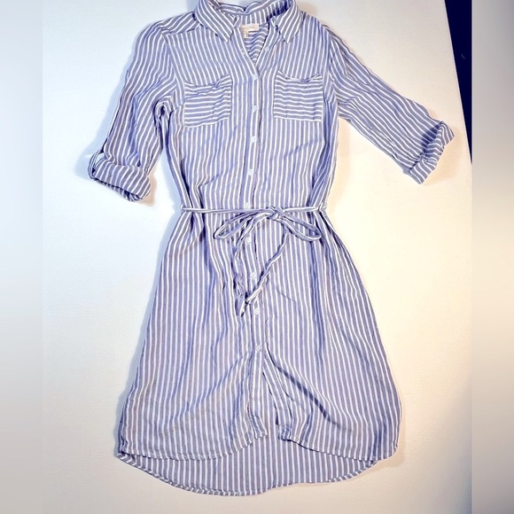 Monteau Navy Striped Roll Sleeve Dress Medium - Picture 1 of 8